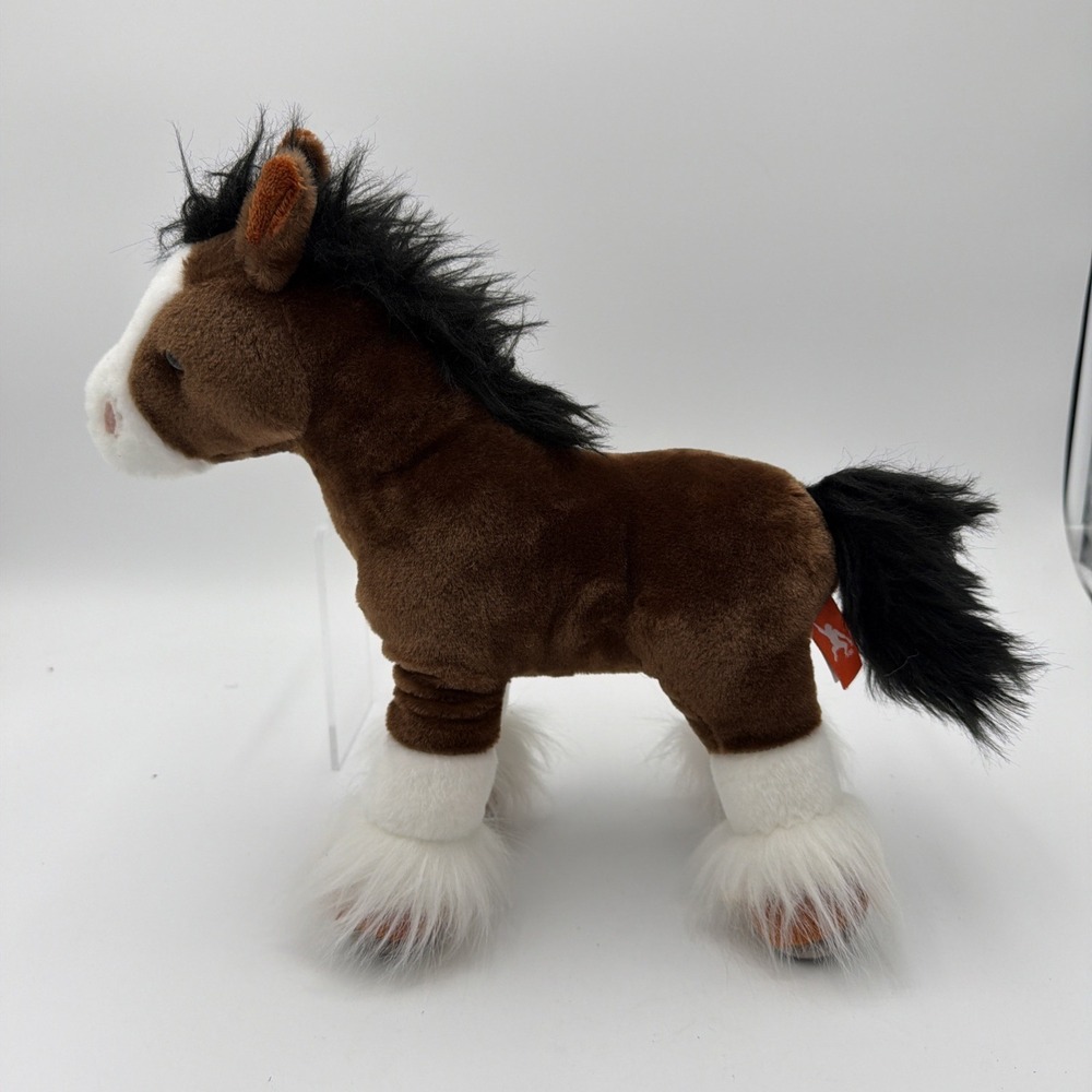 Douglas Cuddle Toys Clydesdale Horse Plush Brown White Feathered Hooves 12 inch